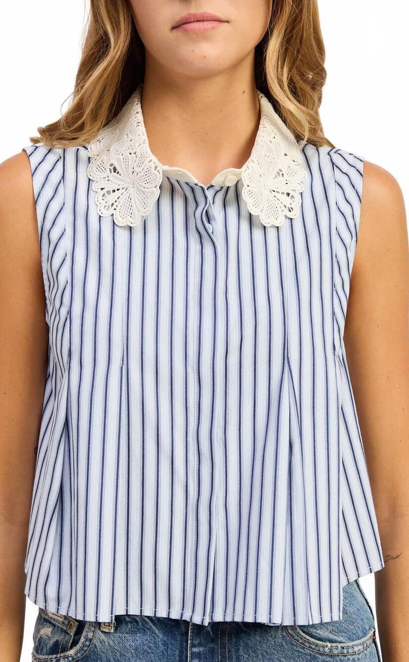 NEW EN SAISON clara sleeveless collared top in sky